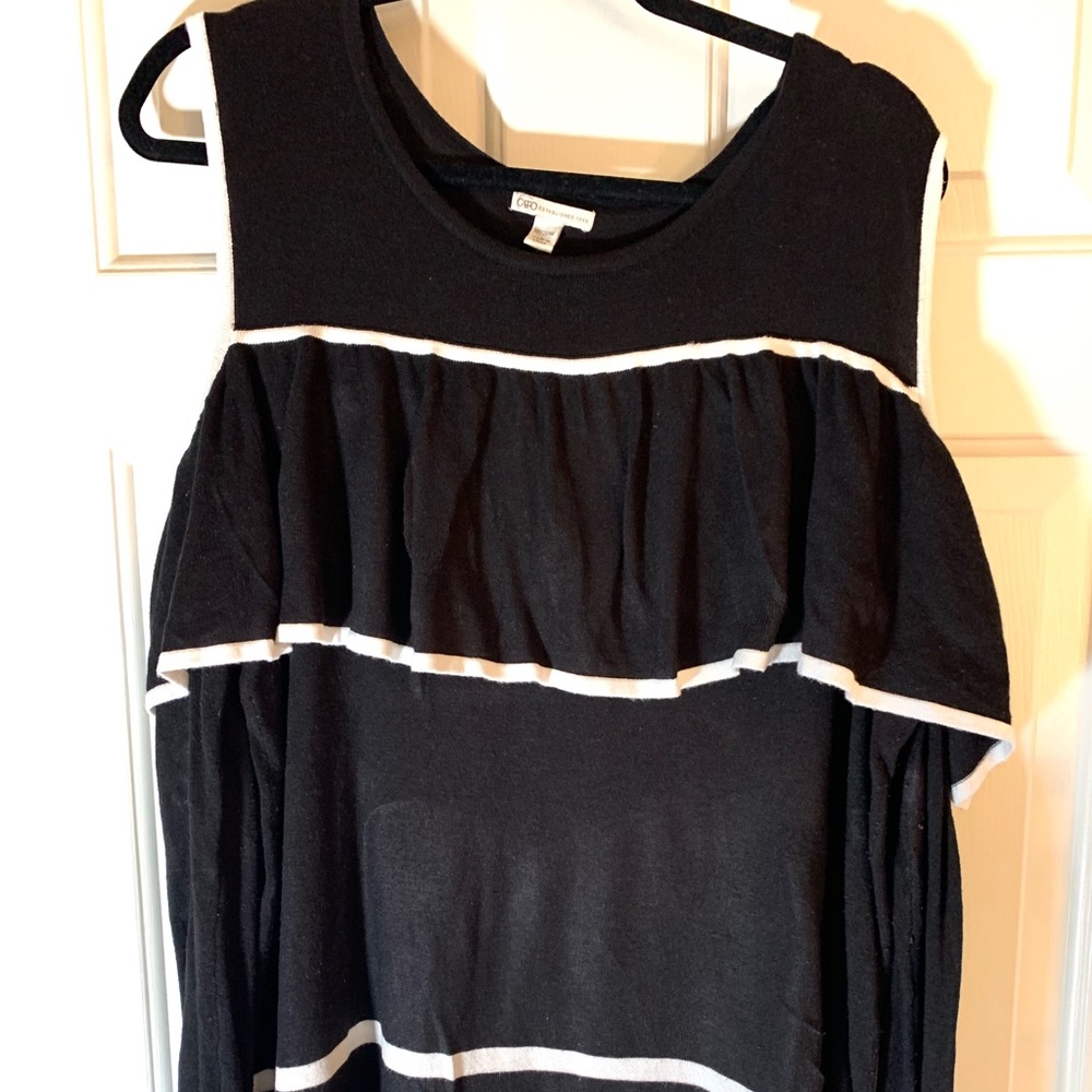 Cold Shoulder Black and White Sweater